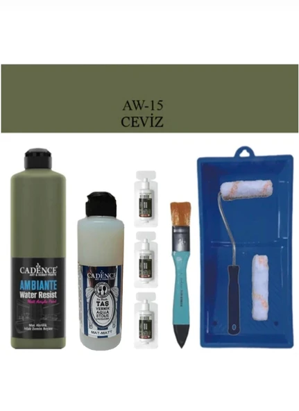 Cadence Boya Fayans Tezgah B-Ambiente Islak Zemin Aw-15 Ceviz 500Ml Katalizör 30Gr MAT Taş Vernik 250 Saten Rulo Set ürün görseli 1