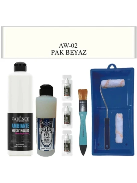Cadence Boya Fayans Tezgah B-Ambiente Islak Zemin Aw-02 PakBeyaz 500Ml Katalizör 30Gr MAT Taş Vernik 250 Saten Rulo Set ürün görseli 1