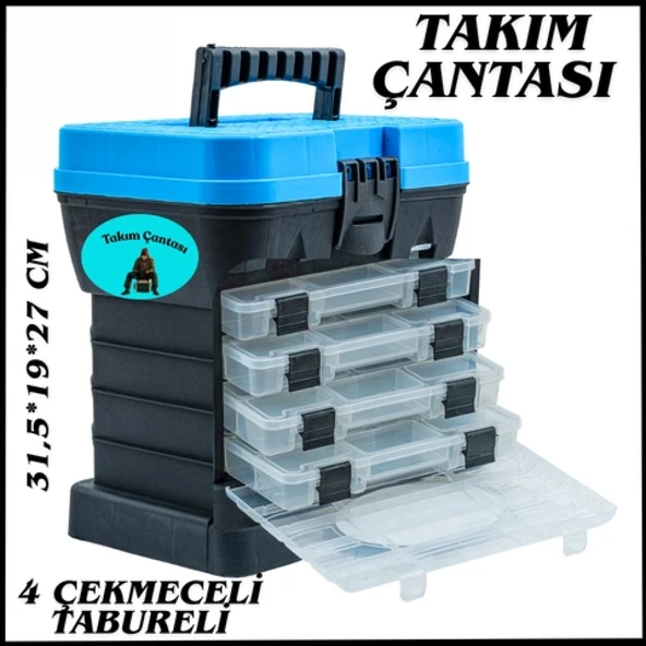 Uyguna-Yakala 4 Çekmeceli  Tabureli Balıkçı Mavi  Takım Çantası -M.018 ürün görseli 1