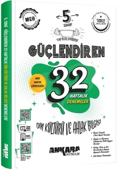 5. Sınıf Din Kültürü ve Ahlak Bilgisi Güçlendiren 32 Haftalık Denemeleri Ankara Yayıncılık ürün görseli 1