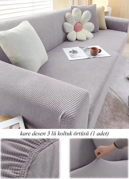 upmall Streç Lastikli Esnek Yikanabilir Kare Desen Berjer Üç Kişilik Koltuk Örtüsü Koltuk Kılıfı (Bir Adet) ürün görseli 1