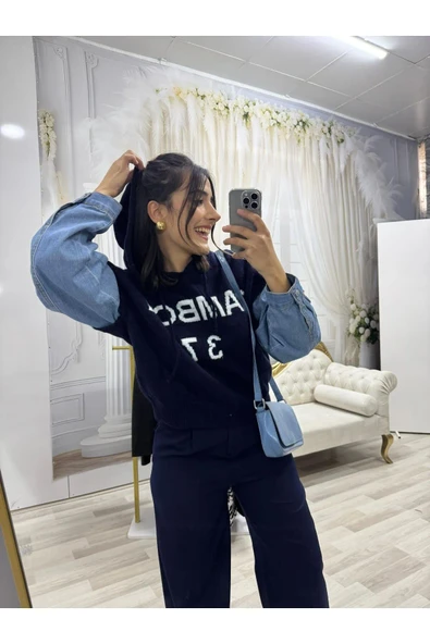 LACİVERT CAMBON BASKILI KAPÜŞONLU SWEAT ürün görseli 1