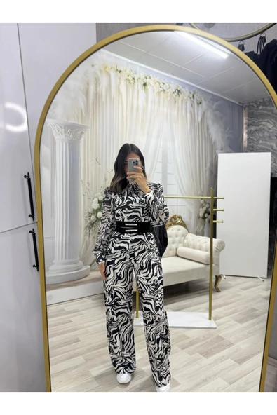 ZEBRA DESENLİ BELİ LASTİKLİ PANTOLON ürün görseli 1