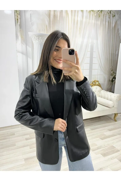 SİYAH DERİ BLAZER CEKET ürün görseli 1