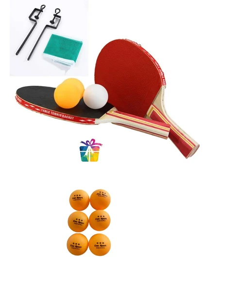 Masa Tenis Seti Pinpon Seti 2 Raket 3 Top File Takma Aparatları+ 6 Adet Pinpon Maç Topu ürün görseli 1