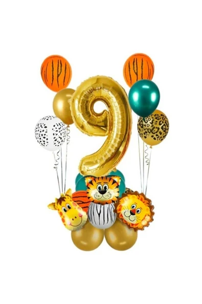 9 Yaş Gold Safari Temalı Balon Seti ürün görseli 1