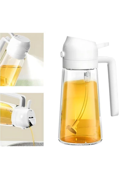 550 ml Cam Yağdanlık Sızdırmaz Çift Fonksiyonlu Dökme ve Püskürtmeli Sprey Airfryer Yağ Şişesi ürün görseli 1