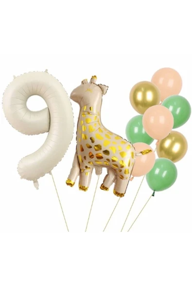 Zürafa 9 Yaş Balon Set Yıldız Balon Folyo Set Konsept Doğum Günü Set Yaş Balon Set ürün görseli 1