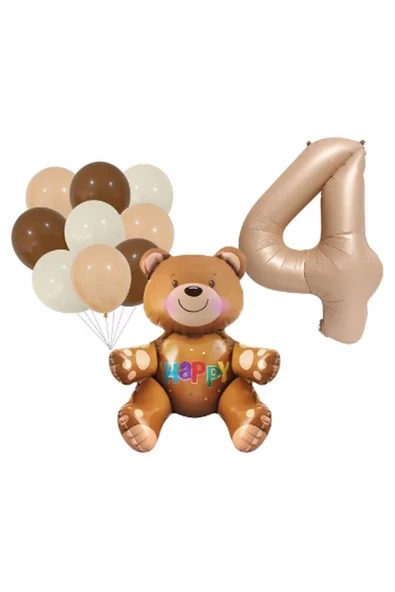 Ayı Balon Ve Ten Rengi 4 Yaş Balon Set Demet Balon Folyo Set Konsept Set Yaş Balon Set ürün görseli 1