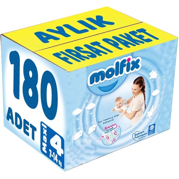 Molfix Bebek Bezi 4 Beden 7-14 KG Maxi 186 Adet Aylık Fırsat Pk ürün görseli 1