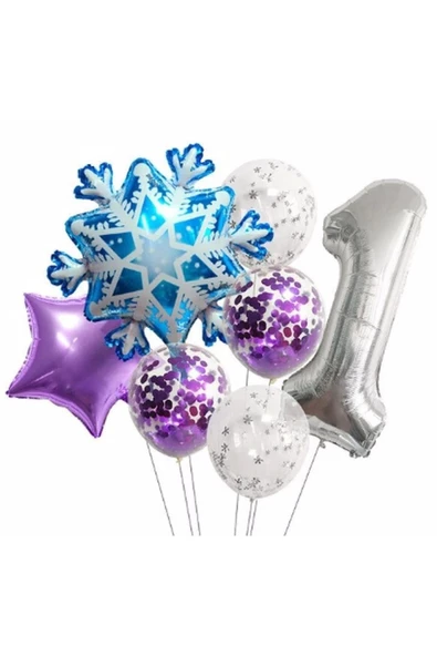 Kar Tanesi Frozen Elsa Kış Konsept Snowflake 1 Yaş Balon Konsept Doğum Günü Set Yaş Balon Set ürün görseli 1