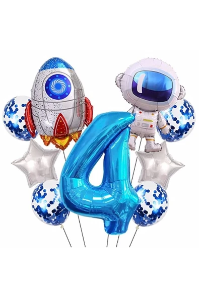 Uzay Kozmik Galaksi Astronot Roket 4 Yaş Balon Set Uzay Astronot Konsept Doğum Günü Set ürün görseli 1