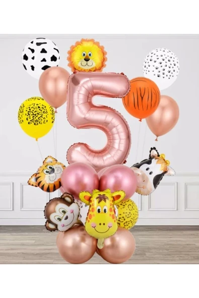 Safari Pembe Hayvanlar 5 Yaş Balon Set Safari Konsept Doğum Günü Set Yaş Balon Set ürün görseli 1