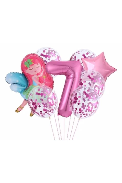 Peri Kızı Yıldız 7 Yaş Balon Set Demet Balon Folyo Set Peri Kızı Konsept Set Yaş Balon Set ürün görseli 1