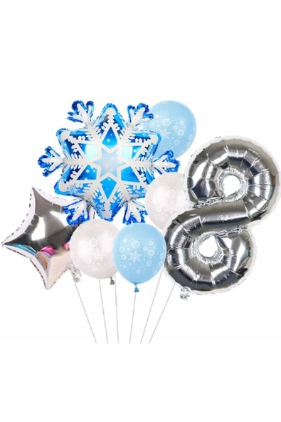 Kar Tanesi Frozen Elsa Kış Konsept Snowflake 8 Yaş Balon Konsept Doğum Günü Set Yaş Balon Set ürün görseli 1