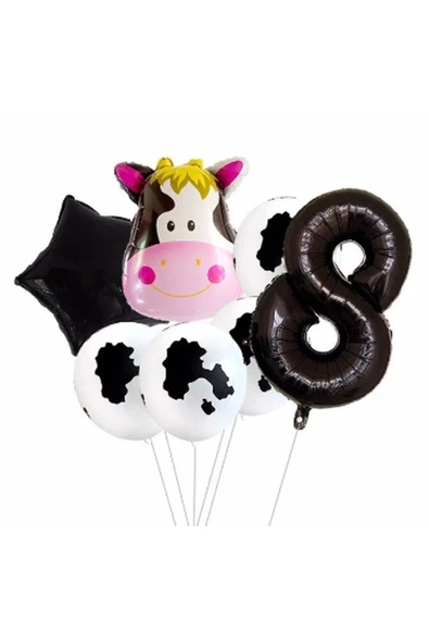 Safari Inek 8 Yaş Balon Set Yıldız Balon Folyo Set Safari Inek Konsept Doğum Günü Set Yaş Balon Set ürün görseli 1