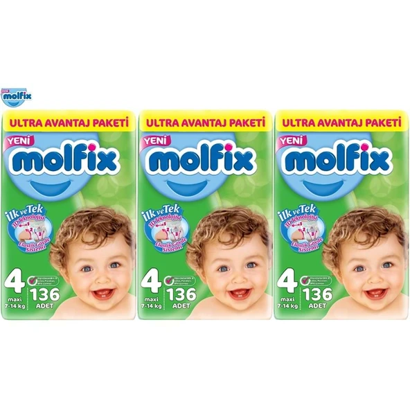 Molfix Bebek Bezi 4 Beden 7-14 KG Maxi 434 Adet MeGa Ultra Avantaj Pk ürün görseli 1