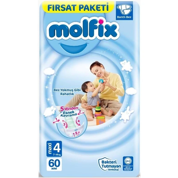 Molfix Bebek Bezi 4 Beden 7-14 KG Maxi 62 Adet Fırsat Pk ürün görseli 1
