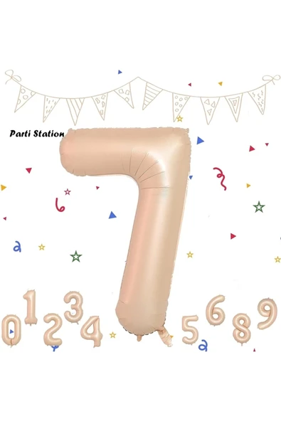 Rakam Folyo Balon Ten Rengi Rakam Balon 7 Yaş Balon 100 Cm Sayı Balon Uçan Balon Helyum Balon ürün görseli 1