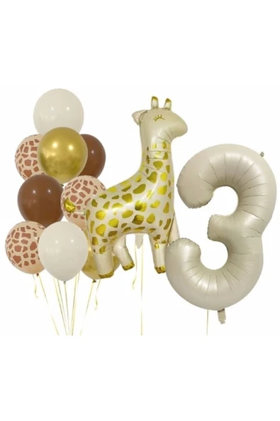 Zürafa 3 Yaş Balon Folyo Set Konsept Doğum Günü Set Yaş Balon Set ürün görseli 1