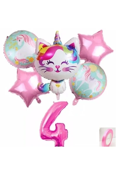 Unicorn Kedi Kitty Konsept 4 Yaş Balon Unicorn Konsept Doğum Günü Set Yaş Balon Set ürün görseli 1
