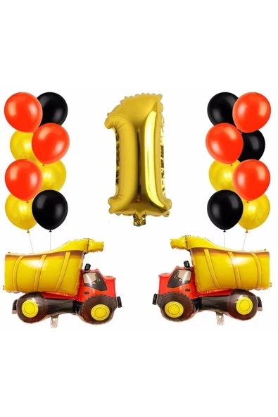 Kamyon 1 Yaş Inşaat Balon Set Yıldız Balon Folyo Set Konsept Doğum Günü Set Yaş Balon Set ürün görseli 1