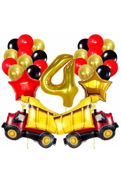 Kamyon 4 Yaş Balon Set Yıldız Balon Folyo Set Konsept Doğum Günü Set Yaş Balon Set ürün görseli 1