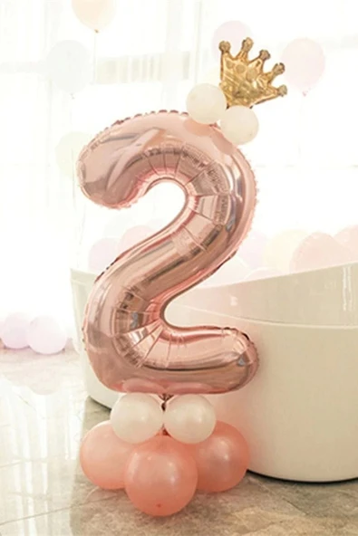 Rakam Balon Karşılama Seti 2 Yaş Rose Gold Rakam Balon Altın Kral Taçlı 2 Rakamlı Balon ürün görseli 1