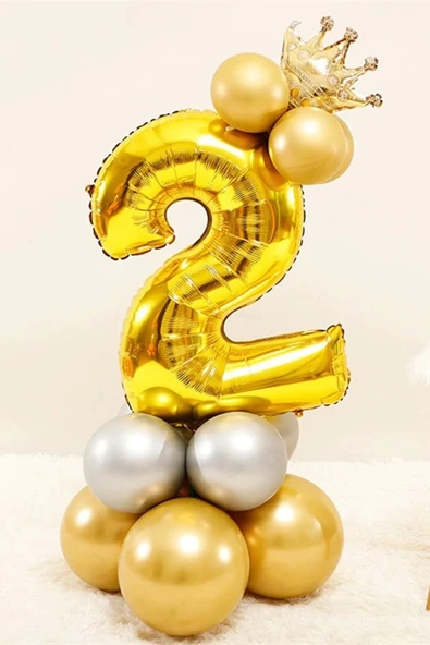 Rakam Balon Karşılama Seti 2 Yaş Rakam Balon Altın Kral Taçlı 2 Rakamlı Balon ürün görseli 1