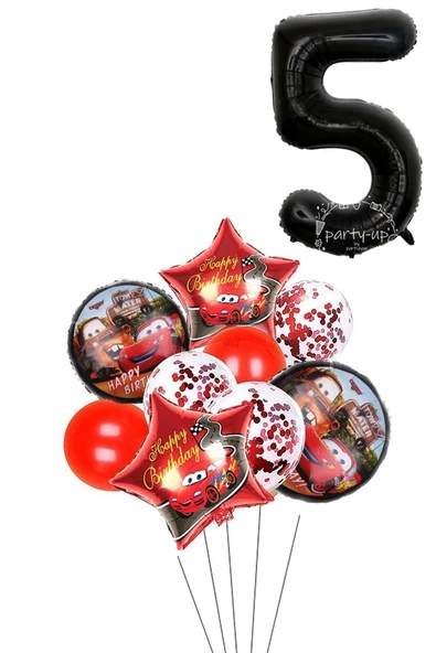 5 Yaş Siyah Rakam Balonlu Şimşek Mcqueen Balon Seti Arabalar (cars) Konfetili Şeffaf Balon ürün görseli 1