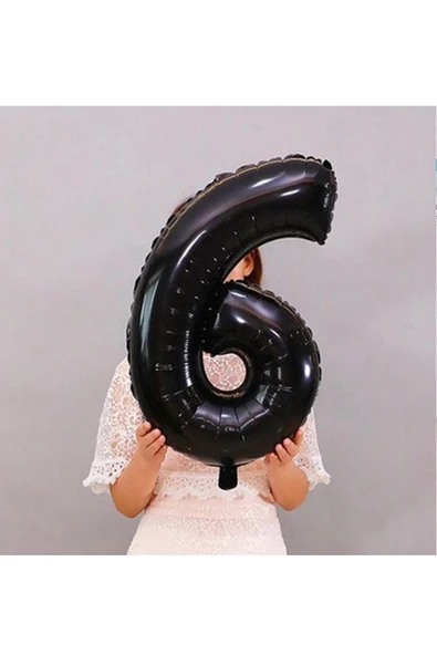 Siyah Rakam Balon Folyo 6 Yaş Rakam Balon 76cm (34 Inc Helyum Uyumlu) ürün görseli 1