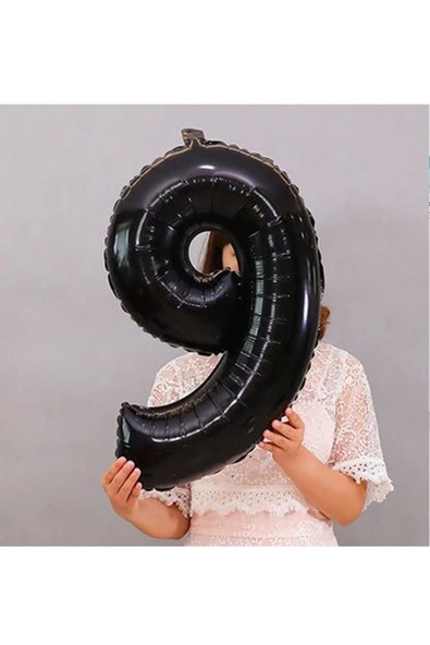 Siyah Rakam Balon Folyo 9 Yaş Rakam Balon 76cm (34 Inc Helyum Uyumlu) ürün görseli 1