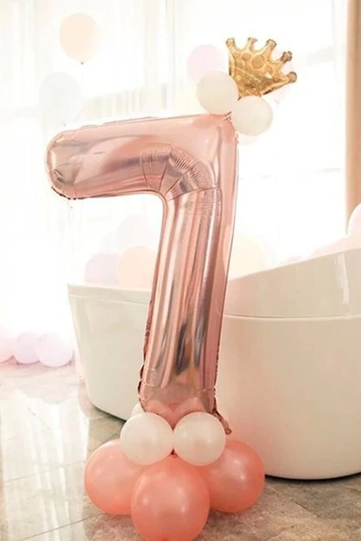 7 Yaş Rose Gold Rakam Balon Altın Kral Taçlı Balon Seti ürün görseli 1