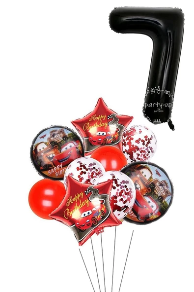 7 Yaş Siyah Rakam Balonlu Şimşek Mcqueen Balon Seti Arabalar ürün görseli 1