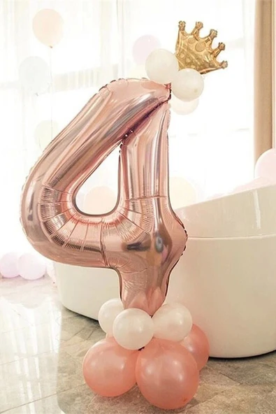 4 Yaş Rose Gold Rakam Balon Altın Kral Taçlı Balon Seti ürün görseli 1