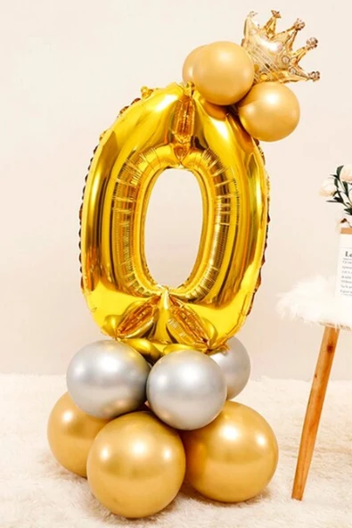 Rakam Balon Karşılama Seti 0 Yaş Rakam Balon Altın Kral Taçlı 0 Rakamlı Balon ürün görseli 1