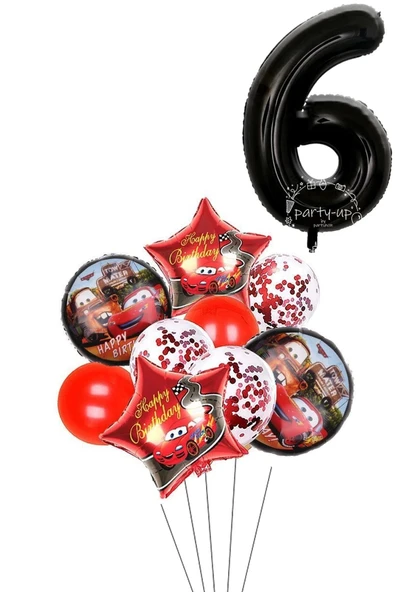 6 Yaş Siyah Rakam Balonlu Şimşek Mcqueen Balon Seti Arabalar (cars) Konfetili Şeffaf Balon ürün görseli 1