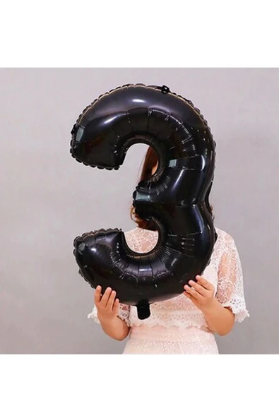 Siyah Rakam Balon Folyo 3 Yaş Rakam Balon 76cm (34 Inc Helyum Uyumlu) ürün görseli 1
