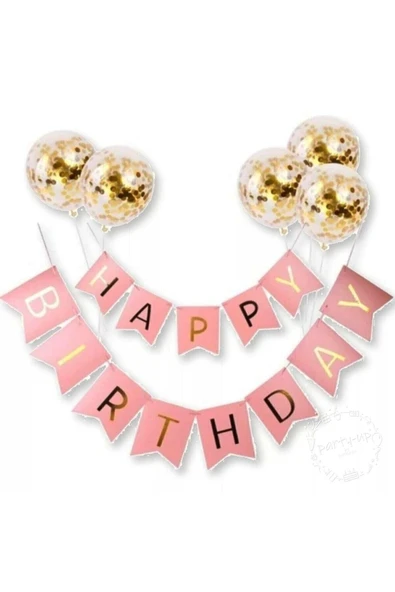 Happy Bırthday Banner Yazı Ve Konfetili Şeffaf Balon Seti ürün görseli 1