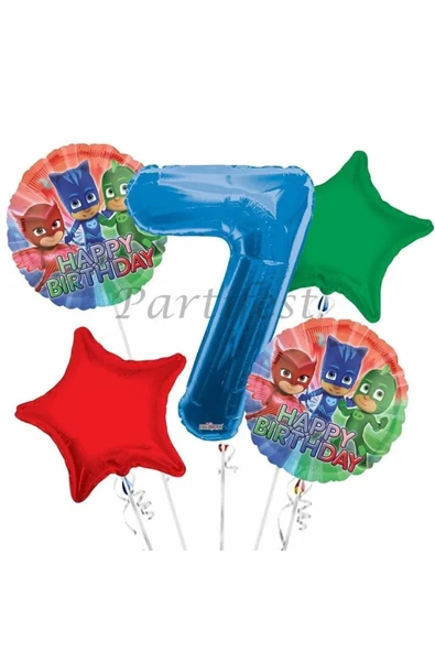Pjmasks 7 Yaş Balon Set Pijamaskeliler Folyo Balon Set Konsept Doğum Günü Set Yaş Balon ürün görseli 1