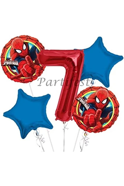 Spiderman Örümcek Adam 7 Yaş Balon Set Balon Folyo Set Spiderman Konsept Doğum Günü Set Yaş Balon ürün görseli 1