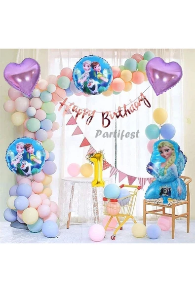 Frozen Elsa 1 Yaş Balon Seti Karlar Ülkesi Konsept Helyum Balon Set Frozen Elsa Doğum Günü Set ürün görseli 1