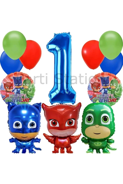 Pijamaskeliler 1 Yaş Balon Seti Pjmasks Konsept Helyum Balon Set Pijamaskeli Doğum Günü Set ürün görseli 1