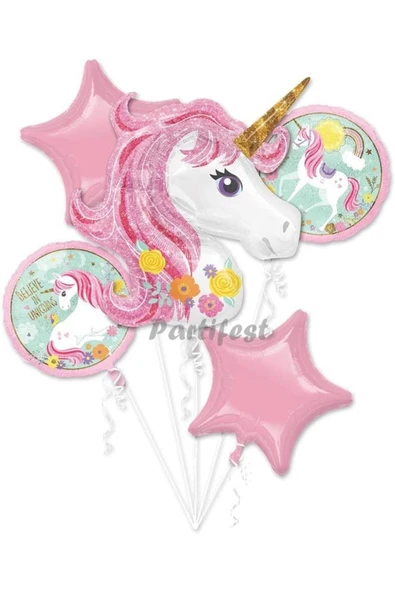 Unicorn Yaş Balon Set Unicorn Konsept Helyum Balon Set Doğum Günü Set ürün görseli 1