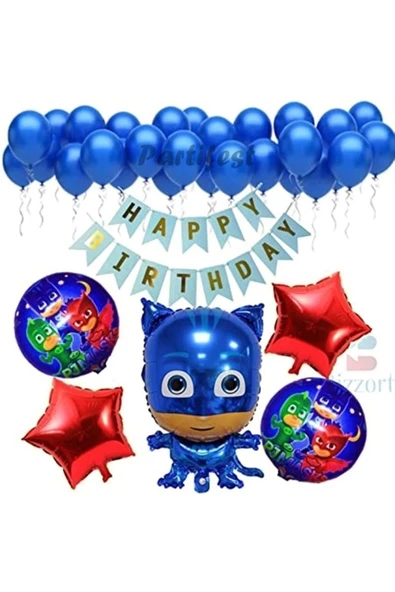Pijamaskeliler Yaş Balon Seti Pjmasks Konsept Helyum Balon Set Pijamaskeli Doğum Günü Set ürün görseli 1