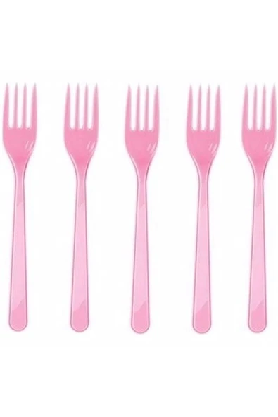Plastik Çatal 10 Adet Pembe Renk ürün görseli 1