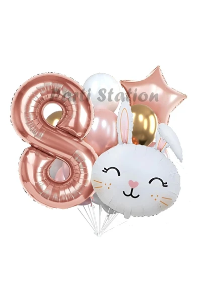 Tavşan Bunny Konsept 8 Yaş Balon Set Easter Sevimli Tavşan Woodland Doğum Günü Parti Balon Buketi ürün görseli 1