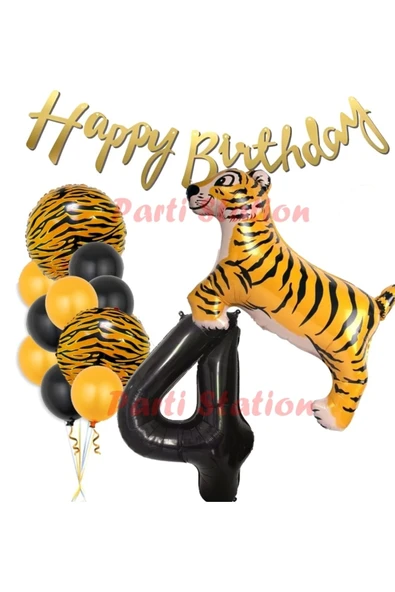 Safari Konsept Kaplan 4 Yaş Balon Seti Kaplan Parti Konsept Doğum Günü Balon Set Jungle Kaplan Balon ürün görseli 1