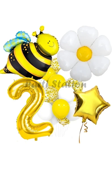 Bee Arı ve Papatya Konsept 2 Yaş Balon Set Bee Arı ve Papatya Tema Parti Doğum Günü Parti Balon Set ürün görseli 1