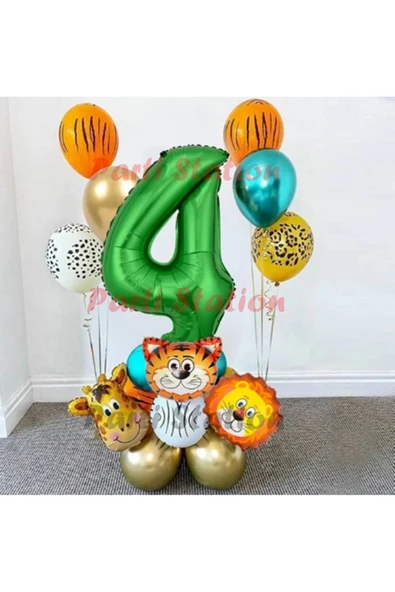 Safari Parti Balon Seti 4 Yaş Safari Jungle Konsept Doğum Günü Balon Karşılama Set Yeşil Rakam Balon ürün görseli 1